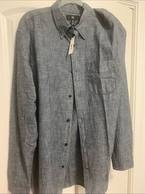 NWT Banana Republic XL Tall Men's Heathered Navy Button-Down Linen Shirt